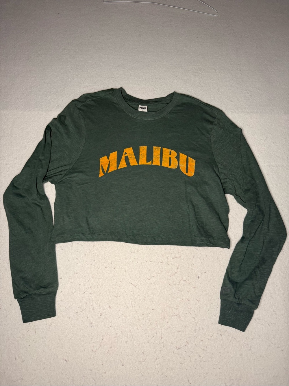 PINK Victoria's Secret Malibu Cropped Long Sleeve T Shirt Green Medium NTW